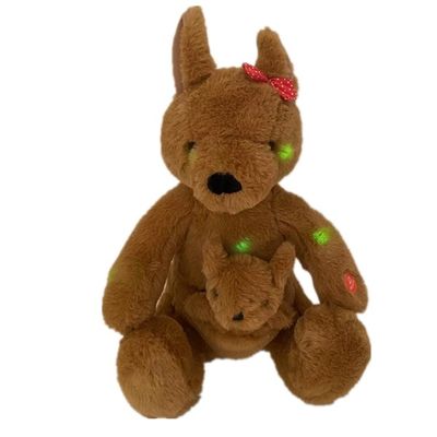 Bebê Brown Fuzzy Plush Kangaroo Toy bonito 30 Cm com luzes e música de ninar do diodo emissor de luz