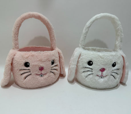 Venda Quente de Páscoa Bonito e Bonito Pink & White Plush Bunny Basket Toy
