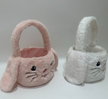 Venda Quente de Páscoa Bonito e Bonito Pink & White Plush Bunny Basket Toy
