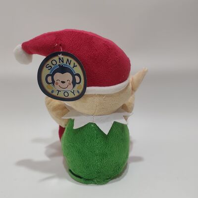 Elfo Peekaboo com música e braços em movimento