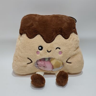 Carinhosos traços transparentes de PVC, almofada de pudim de frutas, com mini-frutas coloridas no interior.