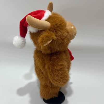 Pelúcia de Vaca das Terras Altas Cantante e Dançante de Natal, Animal de Pelúcia Musical Animado, Boneca de Vaca das Terras Altas de Natal