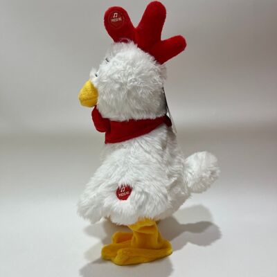 Brinquedo de pelúcia de galinha branca com puxador de pescoço cantando e dançando boneco de galo engraçado brinquedo interativo de alívio do estresse