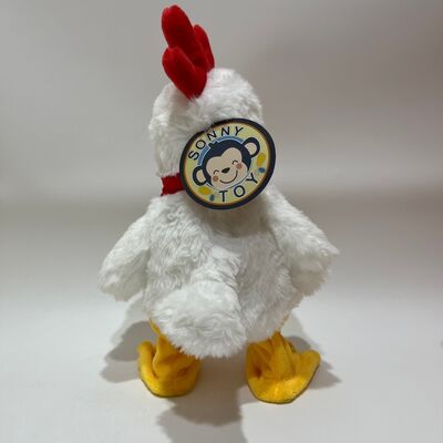 Brinquedo de pelúcia de galinha branca com puxador de pescoço cantando e dançando boneco de galo engraçado brinquedo interativo de alívio do estresse