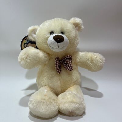 Urso de Pelúcia Creme Cantante e Bate-Palmas Interativo Urso Musical Clássico Animal de Pelúcia com Gravata Borboleta Xadrez