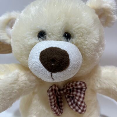 Urso de Pelúcia Creme Cantante e Bate-Palmas Interativo Urso Musical Clássico Animal de Pelúcia com Gravata Borboleta Xadrez