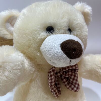 Urso de Pelúcia Creme Cantante e Bate-Palmas Interativo Urso Musical Clássico Animal de Pelúcia com Gravata Borboleta Xadrez