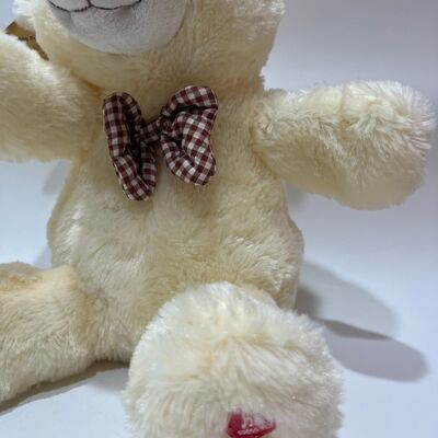 Urso de Pelúcia Creme Cantante e Bate-Palmas Interativo Urso Musical Clássico Animal de Pelúcia com Gravata Borboleta Xadrez
