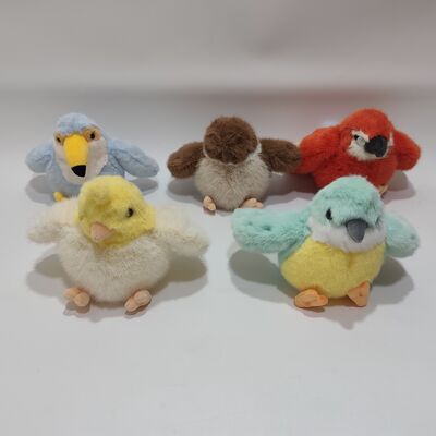 5 Brinquedos de papagaio de pelúcia variados Coleção de pássaros embalados macios coloridos