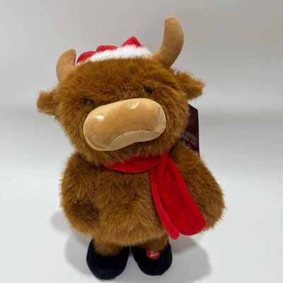 Pelúcia de Vaca das Terras Altas Cantante e Dançante de Natal, Animal de Pelúcia Musical Animado, Boneca de Vaca das Terras Altas de Natal