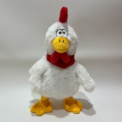 Brinquedo de pelúcia de galinha branca com puxador de pescoço cantando e dançando boneco de galo engraçado brinquedo interativo de alívio do estresse